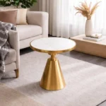Aureo Luxe White Marble Side Table with Cone Base