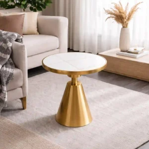 Aureo Luxe White Marble Side Table with Cone Base