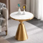 Aureo Luxe White Marble Side Table with Cone Base