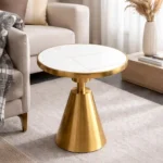Aureo Luxe White Marble Side Table with Cone Base