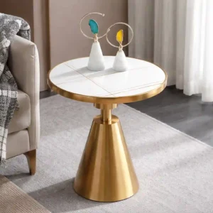 Aureo Luxe White Marble Side Table with Cone Base