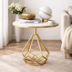 Luna Geo White Marble Side Table with Gold Sculptural Base