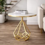 Luna Geo White Marble Side Table with Gold Sculptural Base