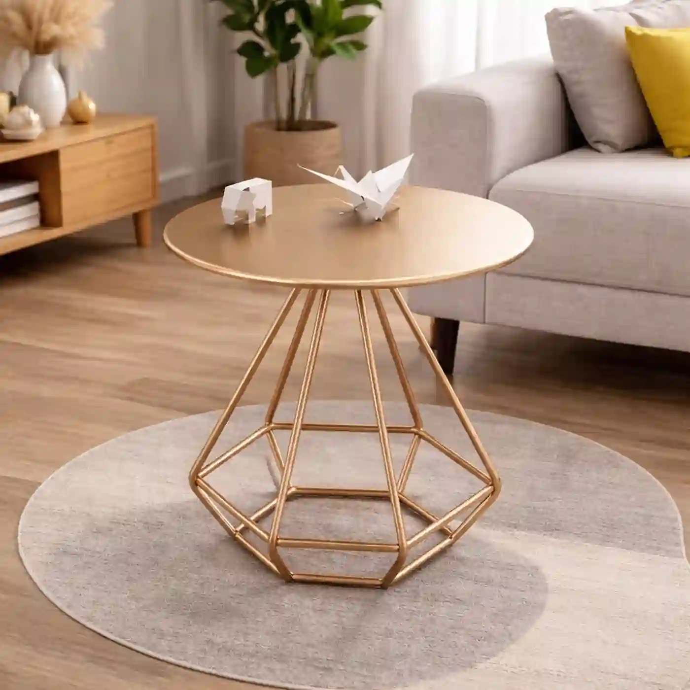 Nova Bronze Metal Side Table with Geometric Base