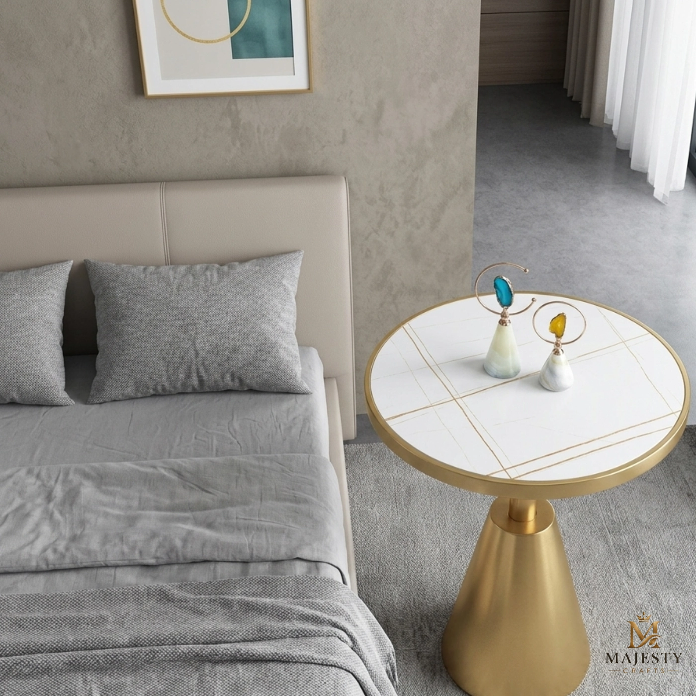 Luxe White Marble Cone Base Side Table-1