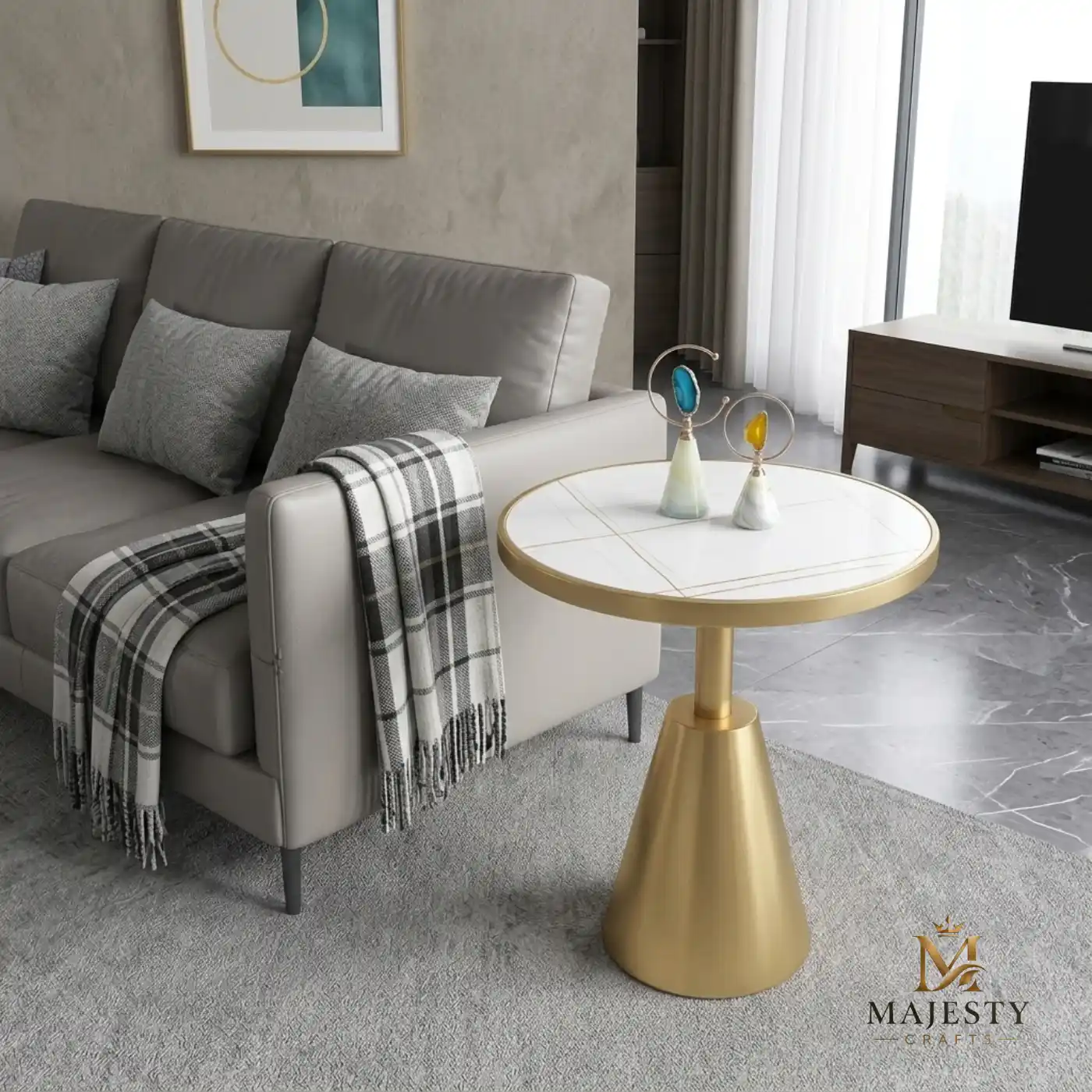 Luxe White Marble Cone Base Side Table-2