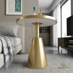 Luxe White Marble Cone Base Side Table-3